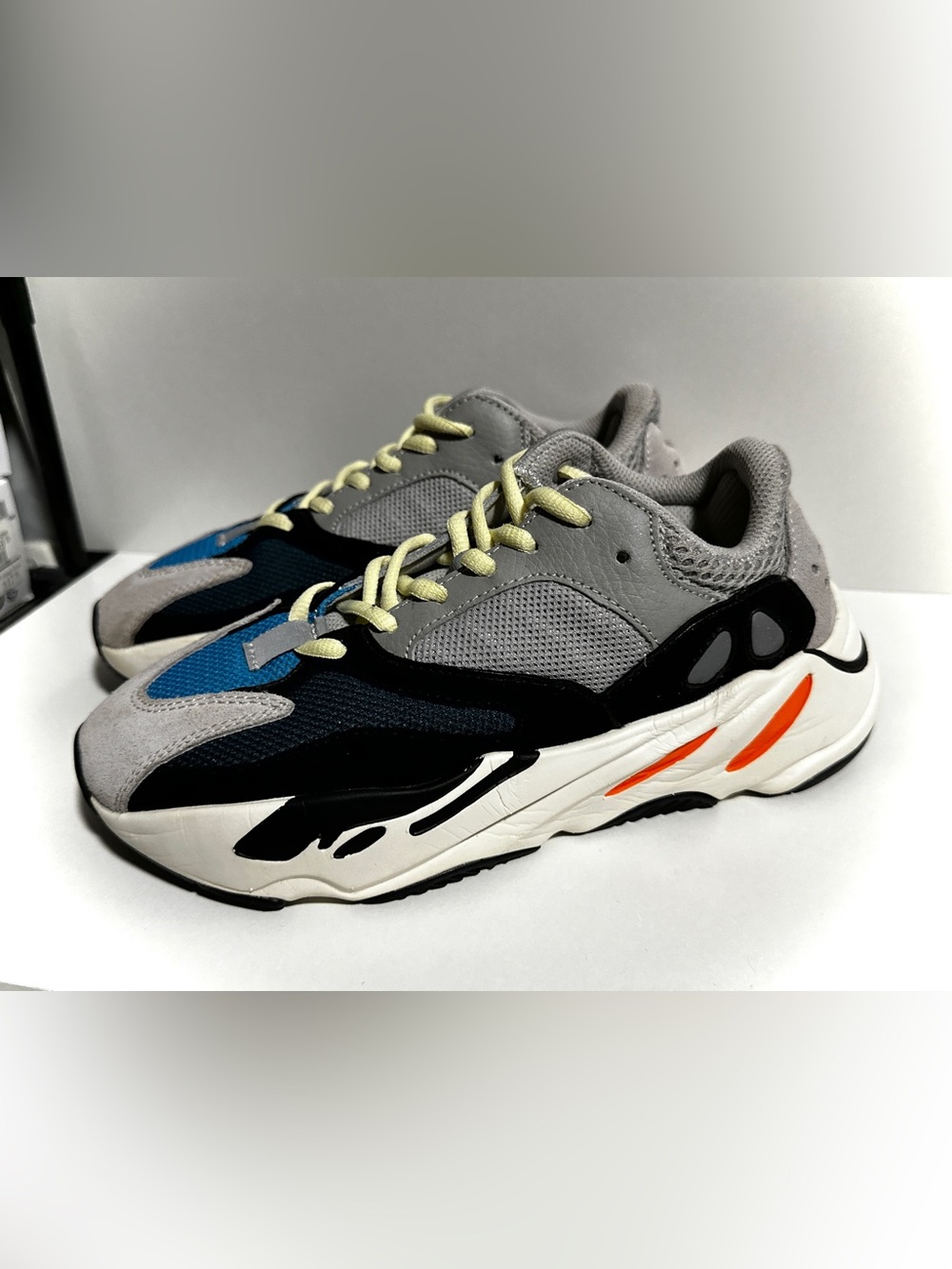 adidas Yeezy 700 Grey, Black & Blue Sneakers with Orange Highlights